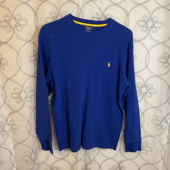 Polo Ralph Lauren Other - Polo Ralph Lauren Blue Thermal Waffle Sleepwear Shirt Mens Yellow Pony Large